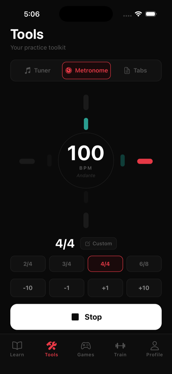 Fretwerk metronome at 100 BPM
